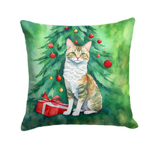 Load image into Gallery viewer, Oregon Rex Cat By the Christmas Tree Throw Pillow - 14x14 Decorative Pillow – Art for Your Home &amp; Patio
