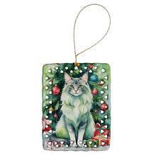 Load image into Gallery viewer, Oriental Longhair Cat By the Christmas Tree Porcelain Ornament