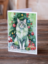Load image into Gallery viewer, Oriental Longhair Cat By the Christmas Tree Greeting Cards - Blank Note Cards – 8-Pack of Artist-Designed Cards with Envelopes