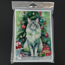 Load image into Gallery viewer, Oriental Longhair Cat By the Christmas Tree Greeting Cards - Blank Note Cards – 8-Pack of Artist-Designed Cards with Envelopes