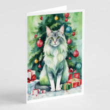 Load image into Gallery viewer, Oriental Longhair Cat By the Christmas Tree Greeting Cards - Blank Note Cards – 8-Pack of Artist-Designed Cards with Envelopes