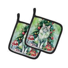 Load image into Gallery viewer, Oriental Longhair Cat By the Christmas Tree Pot Holders - Set of 2 Decorative Kitchen Helpers | Made in the USA