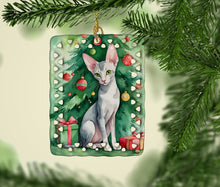 Load image into Gallery viewer, Oriental Shorthair Cat By the Christmas Tree Porcelain Ornament