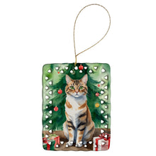 Load image into Gallery viewer, Owyhee Bob Cat By the Christmas Tree Porcelain Ornament