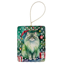 Load image into Gallery viewer, Persian Cat By the Christmas Tree Porcelain Ornament