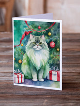 Load image into Gallery viewer, Persian Cat By the Christmas Tree Greeting Cards - Blank Note Cards – 8-Pack of Artist-Designed Cards with Envelopes