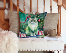 Load image into Gallery viewer, Persian Cat By the Christmas Tree Throw Pillow - 14x14 Decorative Pillow – Art for Your Home &amp; Patio