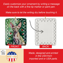 Load image into Gallery viewer, Peterbald Cat By the Christmas Tree Porcelain Ornament