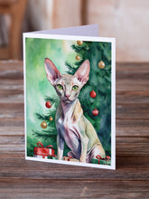 Load image into Gallery viewer, Peterbald Cat By the Christmas Tree Greeting Cards - Blank Note Cards – 8-Pack of Artist-Designed Cards with Envelopes