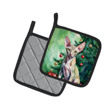 Load image into Gallery viewer, Peterbald Cat By the Christmas Tree Pot Holders - Set of 2 Decorative Kitchen Helpers | Made in the USA