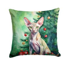 Load image into Gallery viewer, Peterbald Cat By the Christmas Tree Throw Pillow - 14x14 Decorative Pillow – Art for Your Home &amp; Patio