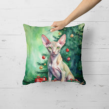Load image into Gallery viewer, Peterbald Cat By the Christmas Tree Throw Pillow