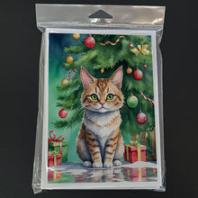 Load image into Gallery viewer, Pixie Bob Cat By the Christmas Tree Greeting Cards - Blank Note Cards – 8-Pack of Artist-Designed Cards with Envelopes