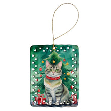 Load image into Gallery viewer, Raas Cat By the Christmas Tree Porcelain Ornament