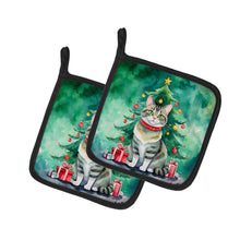 Load image into Gallery viewer, Raas Cat By the Christmas Tree Pot Holders - Set of 2 Decorative Kitchen Helpers | Made in the USA