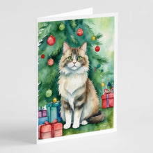 Load image into Gallery viewer, Ragamuffin Cat By the Christmas Tree Greeting Cards - Blank Note Cards – 8-Pack of Artist-Designed Cards with Envelopes