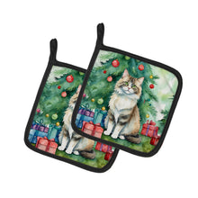 Load image into Gallery viewer, Ragamuffin Cat By the Christmas Tree Pot Holders - Set of 2 Decorative Kitchen Helpers | Made in the USA