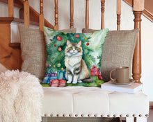 Load image into Gallery viewer, Ragamuffin Cat By the Christmas Tree Throw Pillow - 14x14 Decorative Pillow – Art for Your Home &amp; Patio