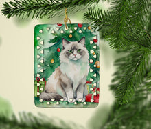Load image into Gallery viewer, Ragdoll Cat By the Christmas Tree Porcelain Ornament