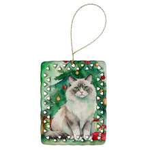 Load image into Gallery viewer, Ragdoll Cat By the Christmas Tree Porcelain Ornament