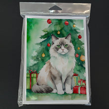 Load image into Gallery viewer, Ragdoll Cat By the Christmas Tree Greeting Cards - Blank Note Cards – 8-Pack of Artist-Designed Cards with Envelopes