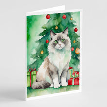 Load image into Gallery viewer, Ragdoll Cat By the Christmas Tree Greeting Cards - Blank Note Cards – 8-Pack of Artist-Designed Cards with Envelopes