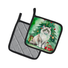 Load image into Gallery viewer, Ragdoll Cat By the Christmas Tree Pot Holders - Set of 2 Decorative Kitchen Helpers | Made in the USA