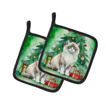 Load image into Gallery viewer, Ragdoll Cat By the Christmas Tree Pot Holders - Set of 2 Decorative Kitchen Helpers | Made in the USA