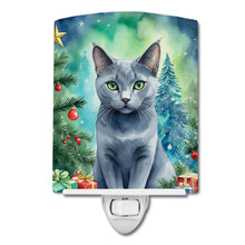 Load image into Gallery viewer, Russian Blue Cat By the Christmas Tree Ceramic Night Light