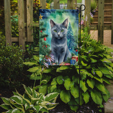Load image into Gallery viewer, Russian Blue Christmas Garden Flag - Cat by the Christmas Tree - Cat-Themed Holiday Yard Decor