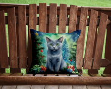 Load image into Gallery viewer, Russian Blue Cat By the Christmas Tree Throw Pillow - 14x14 Decorative Pillow – Art for Your Home &amp; Patio