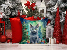 Load image into Gallery viewer, Russian Blue Cat By the Christmas Tree Throw Pillow