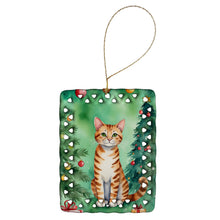 Load image into Gallery viewer, Safari Cat By the Christmas Tree Porcelain Ornament