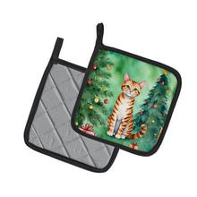 Load image into Gallery viewer, Safari Cat By the Christmas Tree Pot Holders - Set of 2 Decorative Kitchen Helpers | Made in the USA