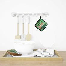 Load image into Gallery viewer, Safari Cat By the Christmas Tree Pot Holders - Set of 2 Decorative Kitchen Helpers | Made in the USA