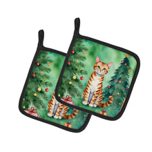 Load image into Gallery viewer, Safari Cat By the Christmas Tree Pot Holders - Set of 2 Decorative Kitchen Helpers | Made in the USA
