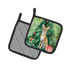 Load image into Gallery viewer, Savannah Cat By the Christmas Tree Pot Holders - Set of 2 Decorative Kitchen Helpers | Made in the USA