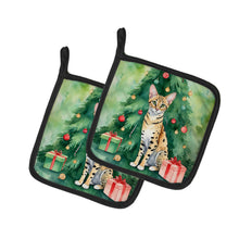 Load image into Gallery viewer, Savannah Cat By the Christmas Tree Pot Holders - Set of 2 Decorative Kitchen Helpers | Made in the USA