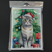Load image into Gallery viewer, Scottish Fold Cat By the Christmas Tree Greeting Cards - Blank Note Cards – 8-Pack of Artist-Designed Cards with Envelopes