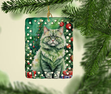 Load image into Gallery viewer, Selkirk Rex Cat By the Christmas Tree Porcelain Ornament