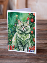 Load image into Gallery viewer, Selkirk Rex Cat By the Christmas Tree Greeting Cards - Blank Note Cards – 8-Pack of Artist-Designed Cards with Envelopes