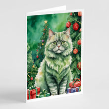 Load image into Gallery viewer, Selkirk Rex Cat By the Christmas Tree Greeting Cards - Blank Note Cards – 8-Pack of Artist-Designed Cards with Envelopes