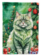 Load image into Gallery viewer, Selkirk Rex Christmas Garden Flag - Cat by the Christmas Tree - Cat-Themed Holiday Yard Decor