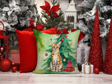 Load image into Gallery viewer, Serengeti Cat By the Christmas Tree Throw Pillow