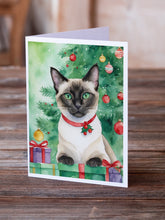 Load image into Gallery viewer, Siamese Cat By the Christmas Tree Greeting Cards - Blank Note Cards – 8-Pack of Artist-Designed Cards with Envelopes