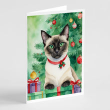 Load image into Gallery viewer, Siamese Cat By the Christmas Tree Greeting Cards - Blank Note Cards – 8-Pack of Artist-Designed Cards with Envelopes