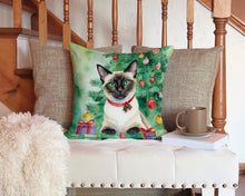 Load image into Gallery viewer, Siamese Cat By the Christmas Tree Throw Pillow - 14x14 Decorative Pillow – Art for Your Home &amp; Patio