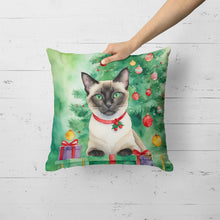Load image into Gallery viewer, Siamese Cat By the Christmas Tree Throw Pillow