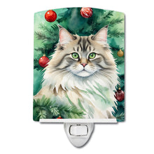 Load image into Gallery viewer, Siberian Cat By the Christmas Tree Ceramic Night Light