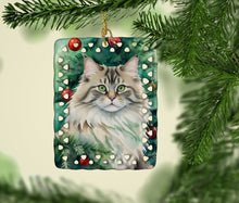 Load image into Gallery viewer, Siberian Cat By the Christmas Tree Porcelain Ornament